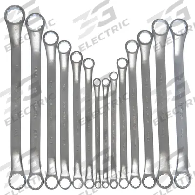 WESTWARD Box End Wrench Set: Alloy Steel, Satin, 14 Tools, 12-Point Box End - SAE & Metric, Double End, Box End Wrench Sets