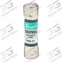 BUSSMANN Fuse: FNM Series, Midget, Time-Delay, 10 A, 250 V AC, 13/32 in x 1 1/2 in, Non-Indicating (MPN FNM-10). Key specifications — Series: FNM; Brand: BUSSMANN.