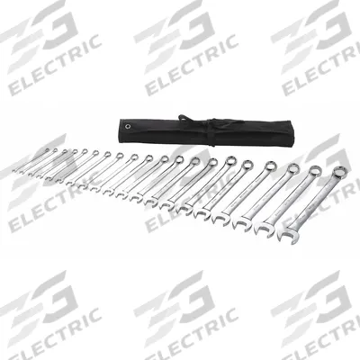 WESTWARD Combination Wrench Set: Alloy Steel, Chrome, 20 Tools - Metric 6-Point Combination Wrench Sets
