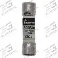 BUSSMANN Fuse: KTK Series, Midget, Fast-Acting, 3 A, 600 V AC, 13/32 in x 1 1/2 in, Non-Indicating (MPN KTK-3). Key specifications — attr1287209: KTK; attr211192: BUSSMANN.