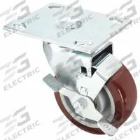 APPROVED VENDOR Plate Caster: Swivel, Side Brake, Polyurethane, 4 in Wheel Dia., 1 1/2 in Wheel Wd (MPN 33J041). Key specifications — attr1100274: APPROVED VENDOR; attr1100312: Red; attr1176041: Swivel with Brake.