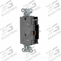 HUBBELL Receptacle: Decorator Duplex, 5-20, Gray, 125V AC, 20 A, 2 Pole / 3 Wire (MPN DR20STGYTR)