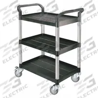 APPROVED VENDOR Utility Cart: 300 lb, 3 Shelves, 27 in L x 18 in W Self, Black, Raised (2) (MPN 35KT25). Key specifications — Shelf Color: Black; Brand: APPROVED VENDOR; Caster/Wheel Configuration: (2) Swivel.