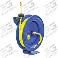 Spring Return Hose Reel: 100 ft (1/2 in I.D.), 1/2 in MNPT, 300 psi Max Op Pressure, Brass, Blue (MPN EZ-SH-4100-HV). Key specifications — Reel Color: Blue; Hose Capacity: 100 ft (1/2 in I.D.); Overall Dimensions: 24 in L x 8-3/4 in W x 25-1/2 in H; Swivel Material: Brass; Hose End Configuration: 1/2 in MNPT; Brand: COXREELS.