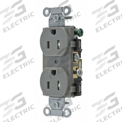 BRYANT Receptacle: Duplex, 5-15, Gray, 125V AC, 15 A, 2 Pole / 3 Wire (MPN CBRS15GRYWRTR) - General Purpose Receptacles