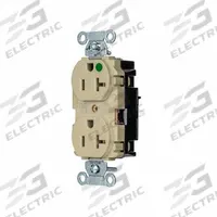 HUBBELL Receptacle: Hospital Grade, Duplex, 5-20R, Ivory, 125V AC, 20 A, 2 Pole / 3 Wire (MPN 8300STI)
