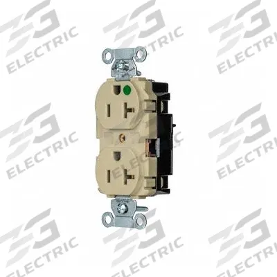 HUBBELL Receptacle: Hospital Grade, Duplex, 5-20R, Ivory, 125V AC, 20 A - General Purpose Receptacles