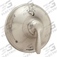 SPEAKMAN Shower Valve and Trim: Compatible Product Type Caspian Shower Faucet Valves, Plastic (MPN SM-10400-P-BN). Key specifications — Compatible Product Type: Caspian Shower Faucet Valves; Brand: SPEAKMAN; Trim Plate Material: Plastic; Product Type: Tub and Shower Valve; Trim Plate Shape: Circle; Handle Material: Zinc; Trim Finish/Color: Nickel.