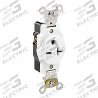 LEVITON Single Receptacle Outlet: Single, 6-20, White, 250V AC, 20 A, 2 Pole / 3 Wire (MPN 5461-W)