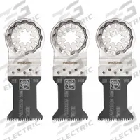 FEIN Oscillating Tool Blade: 1 3/8 in Blade Wd, 3 13/16 in Overall Lg, Precision Cutting, 3 PK (MPN 63502205270). Key specifications — attr1097473: Wood; attr1097476: FEIN; attr1097456: Precision Cutting.