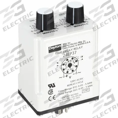 Dayton Single Function Time Delay Relay: Socket Mounted, 120V AC/DC, 10 A - Socket-Mounted Relays