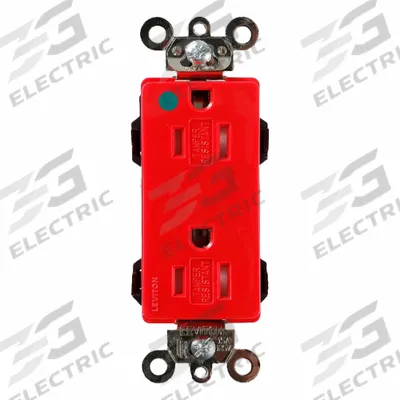 LEVITON Decora: Hospital Grade, Duplex, 5-15R, Red, 125V AC, 15 A, 2 Pole / 3 Wire (MPN MT162-HGR) - General Purpose Receptacles