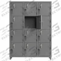 STRONG HOLD Locker: 54 in x 18 in x 75 in, 4 Tiers, 3 Units Wide, 12 Lockers, 18 in x 18 in, Steel (MPN 4.66-12D-18-4T-EK-L). Key specifications — Mounting Style: Surface; Brand: STRONG HOLD; Handle Type: Swing; Locker Color: Gray; Mounting Location: Freestanding; Locker Material: Steel; Frame Assembled: Assembled; Lock Type: Electronic Keypad.