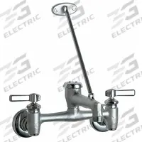CHICAGO FAUCETS Straight Service Sink Faucet: Wall, Widespread, Cast Brass, Polished Chrome (MPN 897-RCF). Key specifications — Color/Finish: Polished Chrome; Includes: Pail Hook.