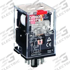 OMRON General Purpose Relay: Socket Mounted, 10 A Current Rating, 24V AC, 3PDT, 11 Pins/Terminals (MPN MKS3PIN5AC24). Key specifications — Brand: OMRON; Base Type: Octal; Mounting Style: Plug-In; Pin Shape: Round; Electrical Connection: Plug-In; Manufacturer Part Number: MKS3PIN5AC24; Operating Current: 10 A at 30V DC (Resistive Load); Series: MK-S Series.