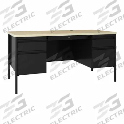 HIRSH Double Pedestal Desk: Melamine Laminate/Particleboard, Maple, 2 Pedestals - Pedestal Desks