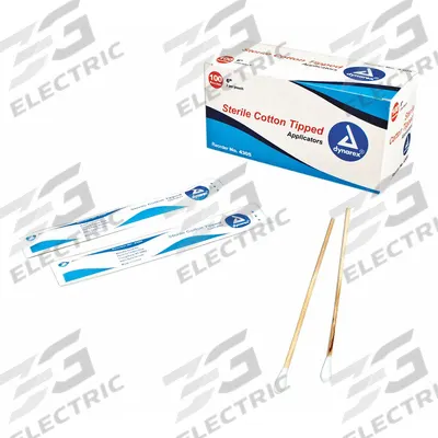 DYNAREX Cotton Tip Swab: Sterile, Cotton, 6 in Lg, Wood, Single - Cotton Tip Swabs