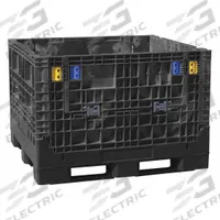 BUCKHORN Collapsible Bulk Container: 36.3 cu ft, 48 in x 45 in x 41 in, Lid Not Included, Black (MPN BN4845412010000). Key specifications — Brand: BUCKHORN; Stackable: Stacking Capable; Shape: Rectangular; Runner Location: Short Side; Fork Entry: 4-Way Entry; Container Wall Type: Solid; Mobility: Stationary; Collapsible: Collapsible.