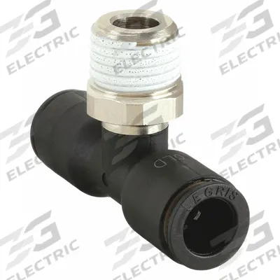 LEGRIS Push-Fit Tee Fitting: 3/8 in OD x 3/8 in OD x 1/4 in Pipe Size, Tube x Tube x MBSPT - Nylon & Nickel-Plated Brass Tube Fittings