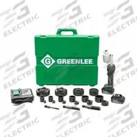 GREENLEE Knockout Tool Kit: 18V DC, 4 in Punching Capacity (Steel), For 10 ga Max. Steel Thick (MPN LS100X11SB4). Key specifications — attr1256918: (1) 4 in Die; attr1256897: (2) 3.0 Ah; attr1303978: 2 Batteries, 1 Charger.