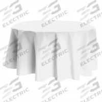 R&R TEXTILE Tablecloth: Round, White, Polyester, 71 in Dia (MPN AT-Signature-71R-9680-White). Key specifications — Material: Polyester; Brand: R&R TEXTILE.