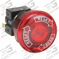 OMRON Emergency Stop Push Button: Illuminated, Mushroom Head Profile, Non-Metallic, 16 mm, 2NC (MPN A165E-LS-24D-02). Key specifications — Brand: OMRON; Action: Maintained; Series: A165E; Terminal Connection: Solder; Push Button Material Type: Non-Metallic.