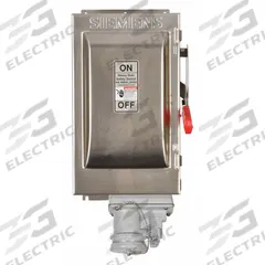 SIEMENS Safety Switch: Fusible, 100 A, Three Phase, 600V AC, 304 Stainless Steel, Indoor/Outdoor (MPN HF363SCH). Key specifications — Brand: SIEMENS; Compatible Plug Series: Crouse-Hinds Arktite.