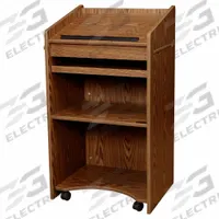 OKLAHOMA SOUND Lectern: Medium Oak, Laminate, 46 in Overall Ht, 25 in Overall Wd, 20 in Overall Dp (MPN 600-MO). Key specifications — attr986520: Medium Oak; attr986513: OKLAHOMA SOUND; attr986529: No; attr986538: Laminate; attr986530: Yes.