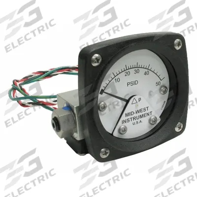 MIDWEST INSTRUMENT Differential Pressure Gauge & Switch: Back, 1/4 in NPT Female, 120 - Medium & High Operating Pressure Differential Gauges with Switch