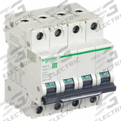 SCHNEIDER Supplementary Protector: 6 A Amps, 14kA at 240V AC, Screw Clamp - B-Curve, 4-Pole UL1077 DIN Rail-Mount Supplementary Protectors