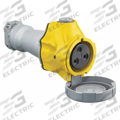 HUBBELL Pin and Sleeve Connector: Yellow, 100 to 130V AC, Single Phase, 32 A, 2 Pole - Washdown-Rated Connectors