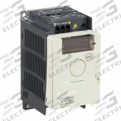 SCHNEIDER Variable Frequency Drive: In Phase Single, 200-240V AC, Out Phase Three, 1/4 hp, IP20 (MPN ATV12H018M2). Key specifications — Style: Base Plate; Color: Black/Blue/Gray; Output Voltage: 200-240V AC; Output Phase: Three.