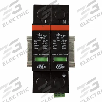 PROTEC Surge Protection: Single Phase, 120V AC, 2 Poles, 3 Wires, L-G/L-N/N-G - DIN Rail Internal-Mount SPDs