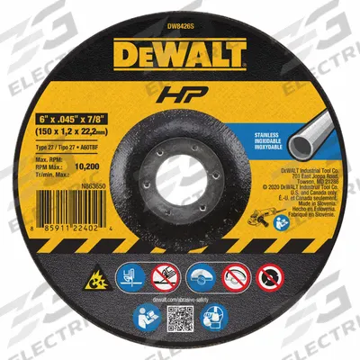DEWALT Depressed Center Cut-Off Wheel: Type 27, 6" x 0.045" x 7/8", Aluminum Oxide - Contaminant-Free Cut-Off Wheels for Stainless Steel