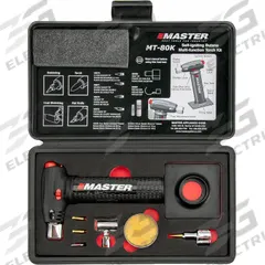 MASTER APPLIANCE Butane Microtorch Kit: 60 min Run Time, Heat Shrink/Knife Tip, Butane Torch Kit (MPN MT-80K). Key specifications — Run Time: 60 min; Flame Adjustment: Adjustable Flame Height; Series: Microtroch Kit; Manufacturer Part Number: MT-80K; Product Type: Butane Torch Kit; Brand: MASTER APPLIANCE; Item: Butane Torch Kit.