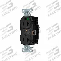 HUBBELL Receptacle: Hospital Grade, Duplex, 5-20R, Black, 125V AC, 20 A, 2 Pole / 3 Wire (MPN 8300STBK)