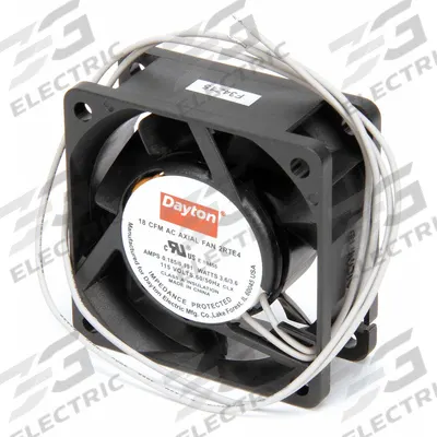 Dayton Axial Fan: 18 cfm Airflow @ 0.000 in SP, 2 3/8 in Ht, 1 in Dp, Lead Wires - Standard Square Axial Fans