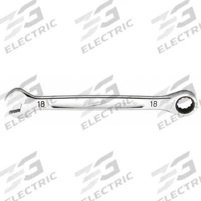 MILWAUKEE Ratcheting Combination Wrench: Chrome Vanadium Steel, Chrome, 18 mm Head Size - Metric 12-Point Ratcheting Combination Wrenches
