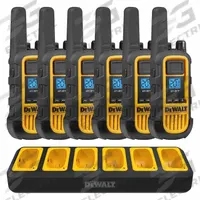 DEWALT Handheld Two Way Radio: DXFRS800 Series, FRS/GMRS, Analog, 2 W, 22 Channels, Alphanumeric (MPN DXFRS800-BCH6B). Key specifications — Color: Yellow; FCC License Required: No.