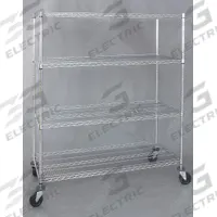 APPROVED VENDOR Wire Shelving Unit: 60 in x 24 in x 69 in, Dry, Split Sleeve, 4 Shelves, Silver (MPN 1ECJ1). Key specifications — attr15738: Silver; attr14157: Chrome; attr14150: Dry; attr14159: Round; attr5304: 4; attr14155: (2) Swivel; attr14158: Steel; attr14156: Rubber.