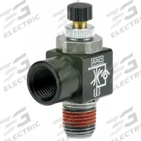 ARO Cylinder Port Flow Control Valve: Elbow Fitting, Knurled, 1/2 in Valve Body Size, 1/8 in NPT (MPN 119308-125). Key specifications — attr947203: Stainless Steel; attr947205: ARO.