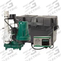 ZOELLER Sump/Battery Back-Up System: 3/10 hp, 120V AC, 19 ft Max. Head (Primary Pump), 12V DC, Male (MPN 508-0006). Key specifications — Rated Voltage (Secondary Pump): 12V DC; Brand: ZOELLER; Series: Aquanot; Primary Pump Rated Voltage: 120V AC; Switch (Primary Pump): Integral Vertical Float.