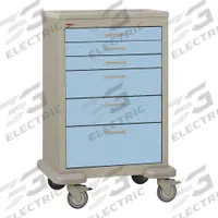 METRO General Medical Supply Cart with Drawers: Polymer/Steel, (2) Swivel, Taupe, Light Blue (MPN MBX3210TL-SB). Key specifications — Material: Steel; Drawer Color: Light Blue; Brand: METRO; Caster/Wheel Configuration: (2) Swivel; Cabinet Color: Taupe.