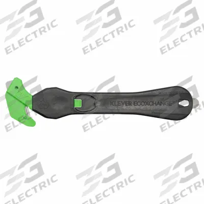 KLEVER Safety Cutter: 7 in Overall Lg, Straight Handle, Plain, Carbon Steel, Black/Green - Single-Hook Safety Cutters