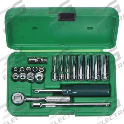 SK PROFESSIONAL TOOLS Socket Wrench Set: 1/4 in Drive, 21 Piece, 6-Point, SAE - SAE Socket Sets with Drive Tools