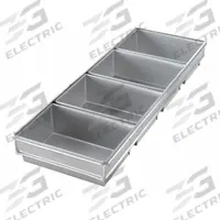 CHICAGO METALLIC Bread Pan: Aluminized Steel, 4 Slots, 9 1/4 in Overall Wd, 3 in Overall Dp, Silver (MPN 44585). Key specifications — Pan Style: Open Top Bread Pan; Brand: CHICAGO METALLIC; Color: Silver; Material: Aluminized Steel; NSF Certified: No; Number of Slots: 4.