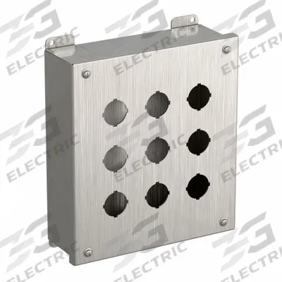 HAMMOND Push Button Enclosure: 30mm, 9 Holes, 304 Stainless Steel - Enclosures for 30mm Operators