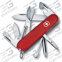 VICTORINOX SWISS ARMY Folding Knife: 8 Tools, 3 1/2 in Closed Lg, 6 1/4 in Open Lg, Stainless Steel (MPN 1.4703.B1). Key specifications — attr15951: VICTORINOX SWISS ARMY; attr10312: Red; attr15963: Plastic; attr15981: Super Tinker; attr15985: Stainless Steel; attr15986: Key Ring; attr519229: Pocket-Size; attr519230: Scissors.