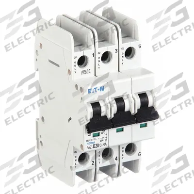 EATON Miniature Circuit Breaker: 20 A Amps, 48/96V DC, 14kA at 277/480V AC, Screw Clamp - D-Curve, 3-Pole UL489 DIN Rail-Mount Miniature Circuit Breakers
