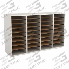 SAFCO Literature Organizer: Gray, 36 Compartments, Includes Label Holders, 11 3/4 in Overall Dp (MPN 9424GR). Key specifications — attr986470: Yes; attr986455: Gray; attr986477: Corrugated Fiberboard; attr986454: SAFCO; attr986487: Mail and Literature Sorter.